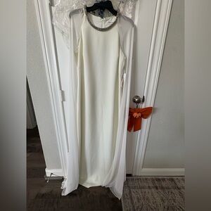 Calvin Klein White Maxi Dress with Silver Accents